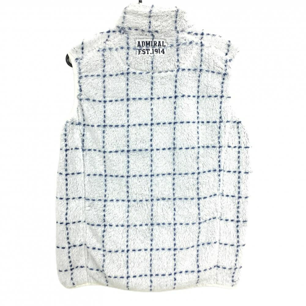 【美品】アドミラル ボアベスト ライトグレー×ネイビー 格子柄 ロゴ メンズ L ゴルフウェア Admiral