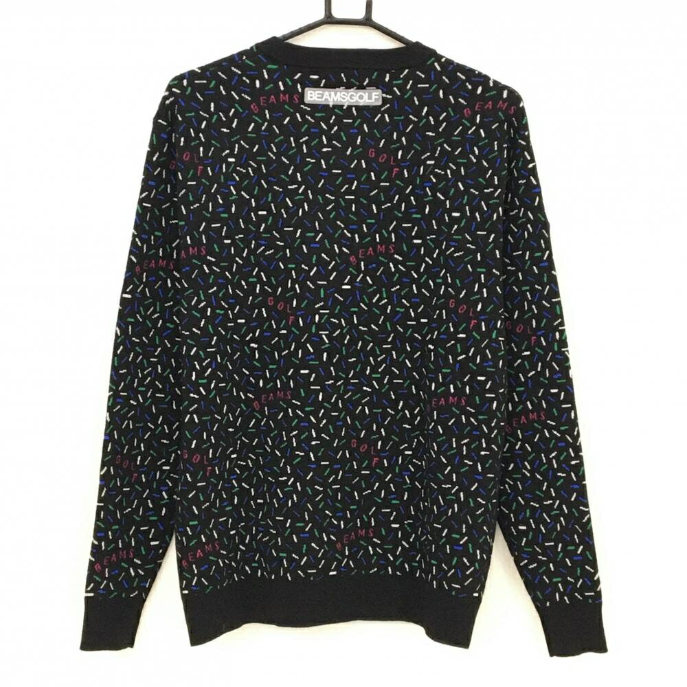 【ポイント10倍！楽天スーパーセール期間限定】【超美品】ビームスゴルフ セーター 黒×白 総柄 シリコンワッペン ニット ウール混 メンズ M ゴルフウェア BEAMS GOLF