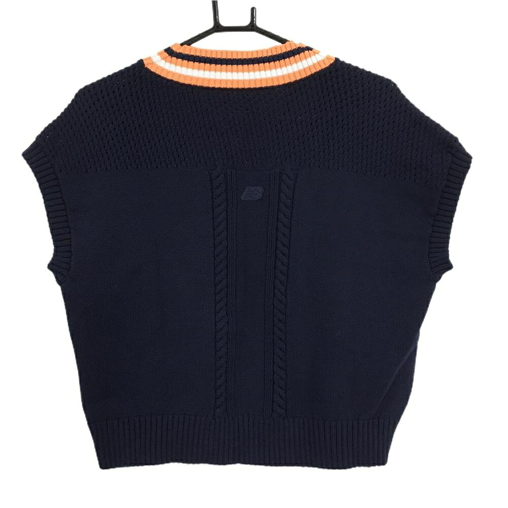 【美品】ニューバランスゴルフ ニットベスト ネイビー×オレンジ Vネック 肩透かし...