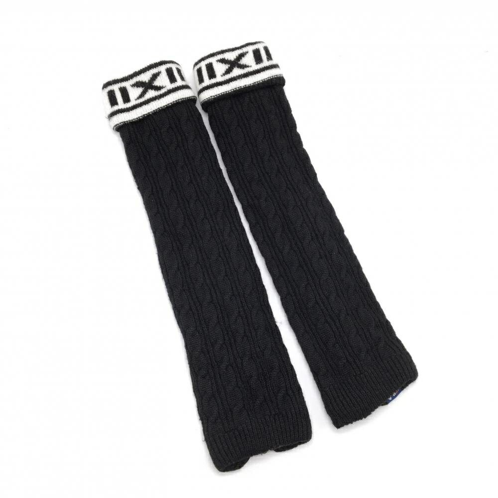 【美品】フィラゴルフ レッグウォーマー 黒×白 ケーブル編み 裏フリース レディース ゴルフウェア FILA..