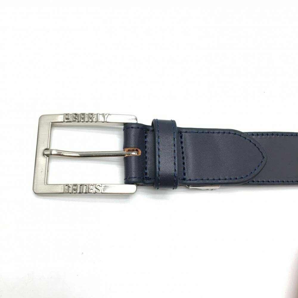 【美品】パーリーゲイツ ベルト ネイビー×白 立体ロゴ シルバーバックル メンズ ゴルフウェア PEARLY GATES