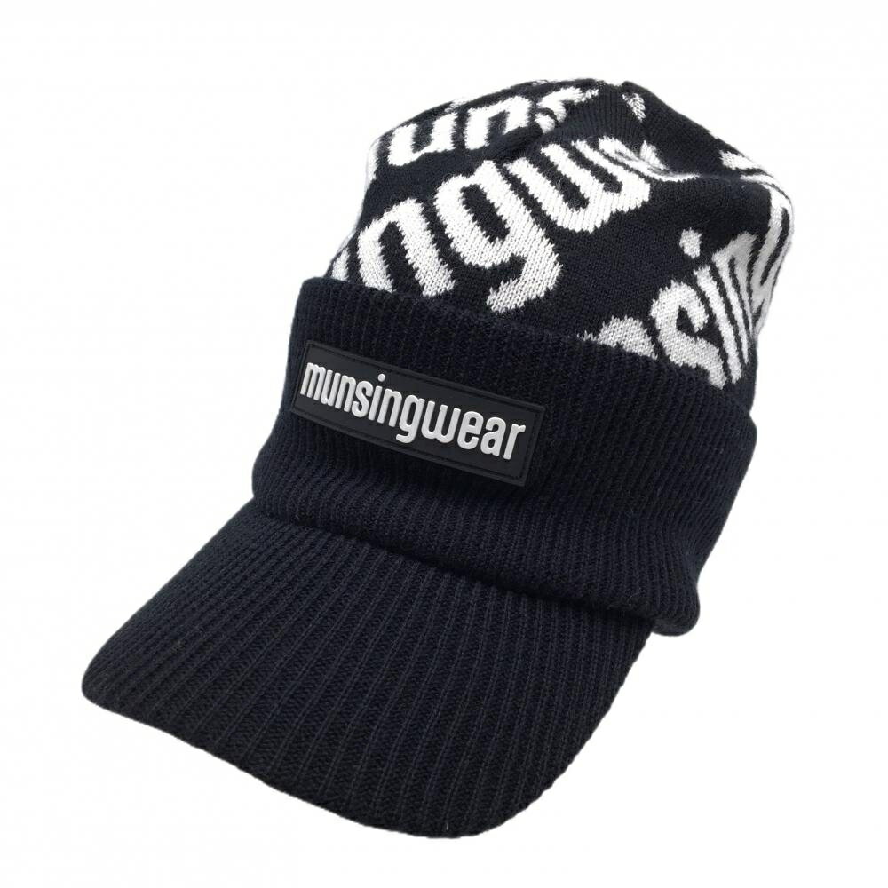 Musingwear - 【超美品】マンシングウェア つば付きニット帽 黒×白 クラウンロゴ総柄 シリコンワッペン ゴルフウェア Munsingwear