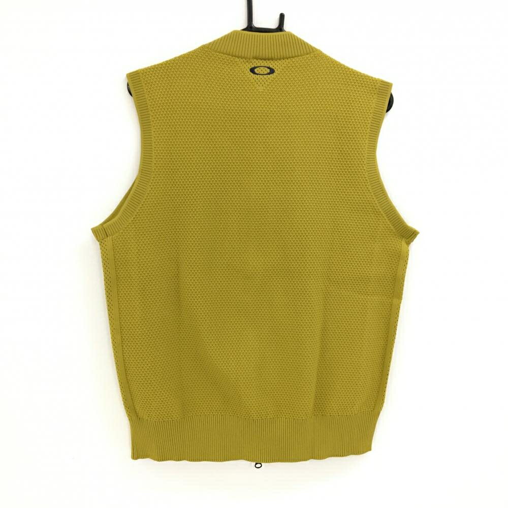 【超美品】オークリー ニットジップベスト マスタードイエロー×カーキ 前総柄 ロゴグレー ダブルジップ メンズ L ゴルフウェア Oakley