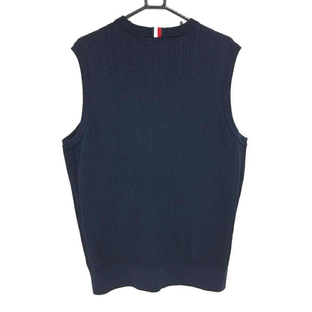 【超美品】トミーヒルフィガー ニットベスト ダークネイビー×白 ケーブル編み 胸ロゴ メンズ 3L ゴルフウェア Tommy Hilfiger Golf