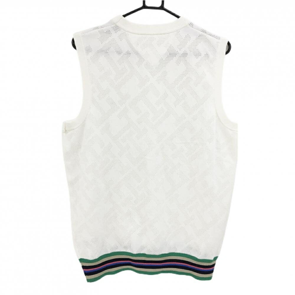 【超美品】トミーヒルフィガー ニットベスト 白系 総柄 メッシュ調 裾ボーダー Vネック メンズ LL ゴルフウェア Tommy Hilfiger Golf