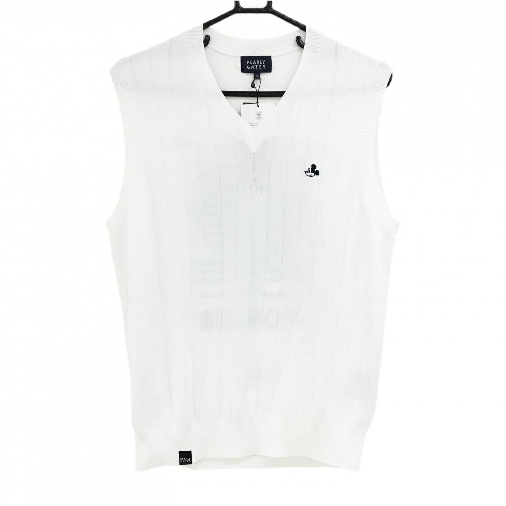 【新品】パーリーゲイツ×Disney ニットベスト 白×ネイビー ミッキー刺しゅう メンズ 5(L) ゴルフウェア..