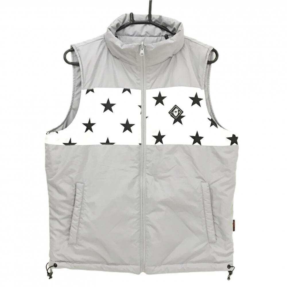 【美品】V12 中綿リバーシブルベスト グレー×白 一部星柄 片面バックロゴ メンズ M(　) ゴルフウェア V12