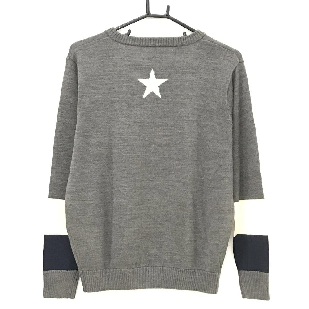 【超美品】V12 セーター グレー×白×ネイビー ウール混 袖口配色 ニット メンズ M ゴルフウェア V12