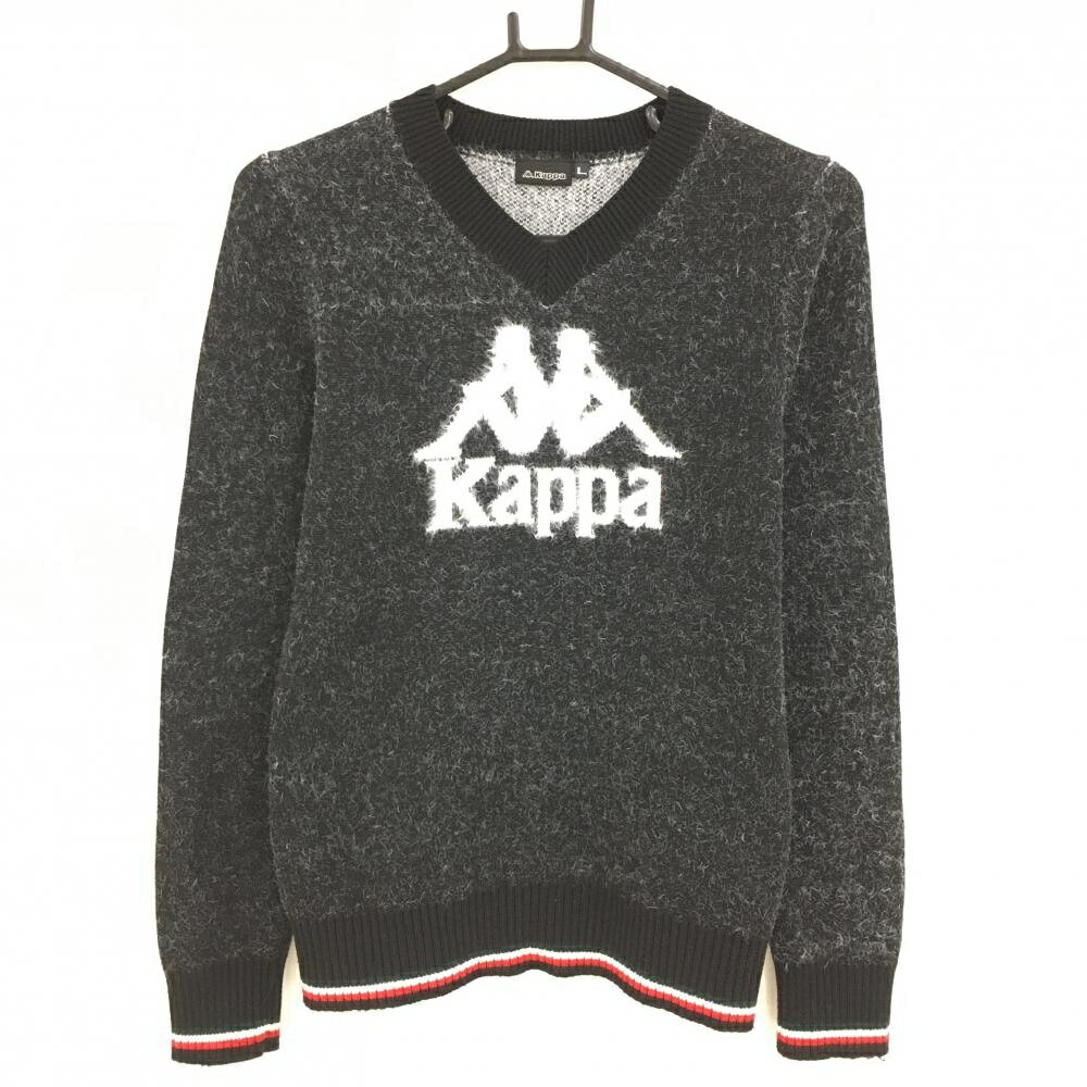 【美品】カッパ セーター 黒×白 フロントロゴ モヘア風 レディース L ゴルフウェア Kappa