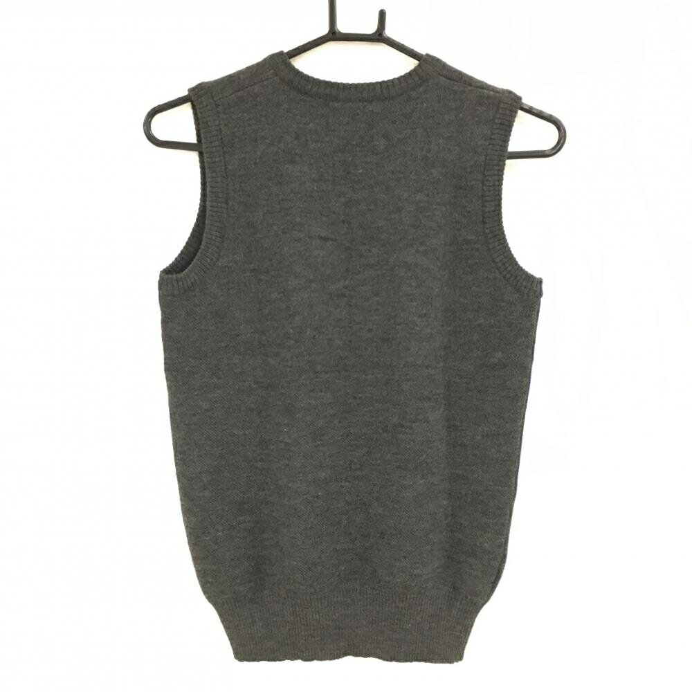 【美品】ブラックアンドホワイト ニットベスト ダークグレー Vネック 胸元ロゴ ウール100％ レディース M ゴルフウェア Black＆White