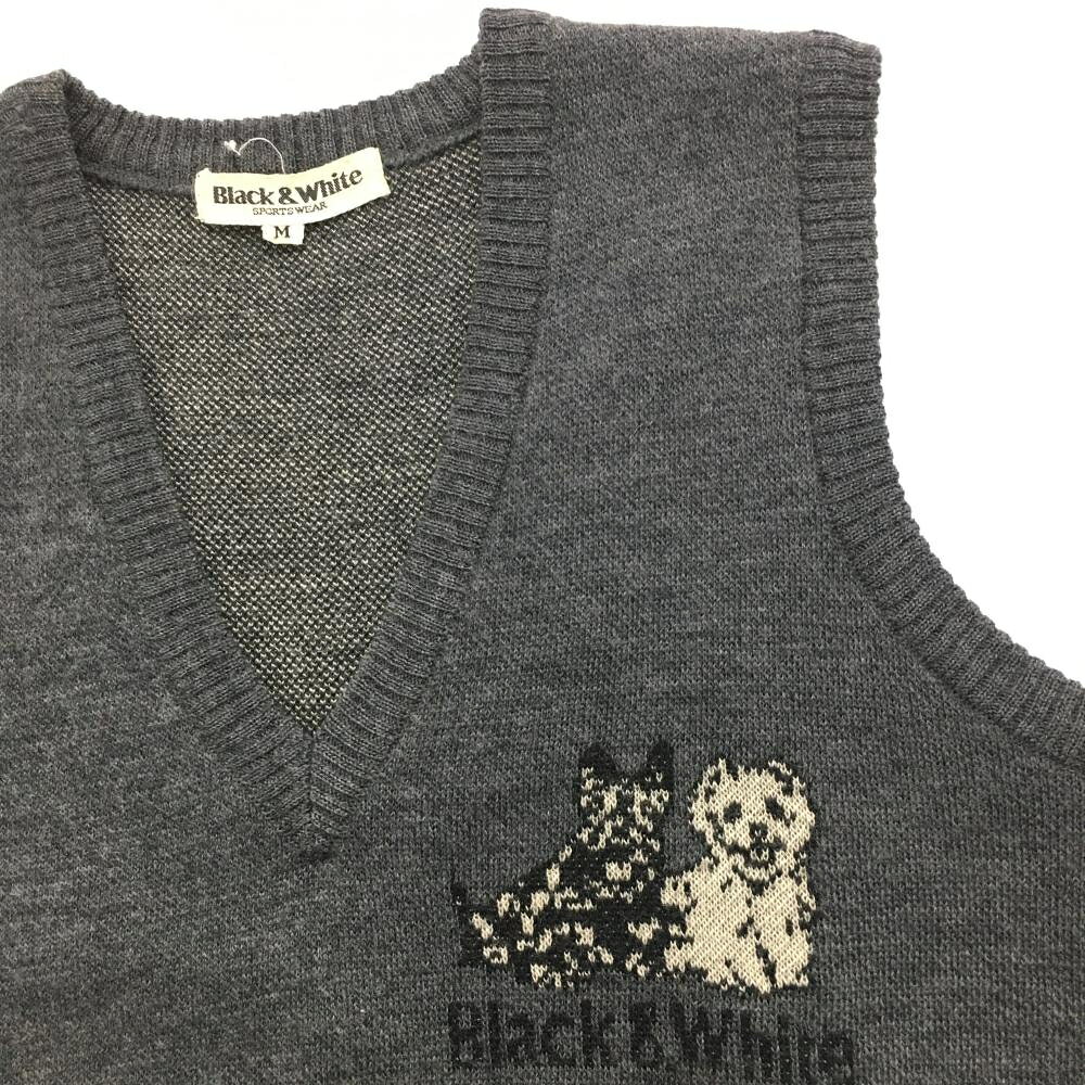 【美品】ブラックアンドホワイト ニットベスト ダークグレー Vネック 胸元ロゴ ウ...
