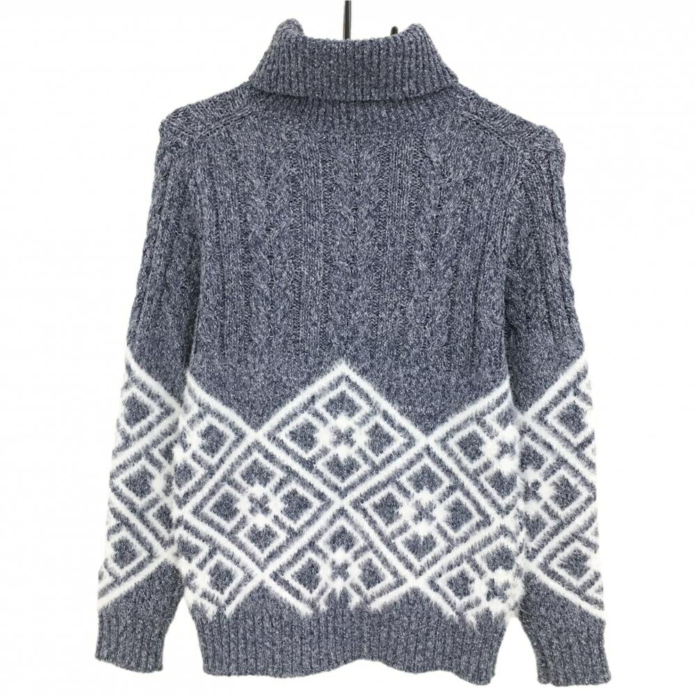 【超美品】ロサーセン タートルネックセーター×白 下部柄 ケーブル編み 白地モヘア風 レディース M ゴルフウェア Rosasen