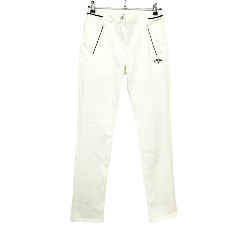 【超美品】キャロウェイ ストレッチパンツ 白×黒 ウエストゴム ロゴ黒 レディース M ゴルフウェア 2024年モデル Callaway