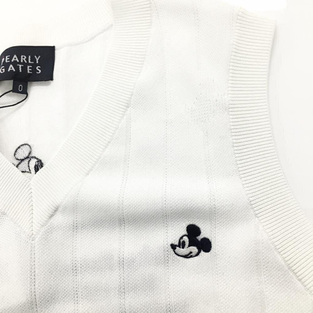 【新品】パーリーゲイツ×Disney ニットベスト 白×ネイビー ミッキー刺しゅう レディース 0(S) ゴルフウェア PEARLY GATES