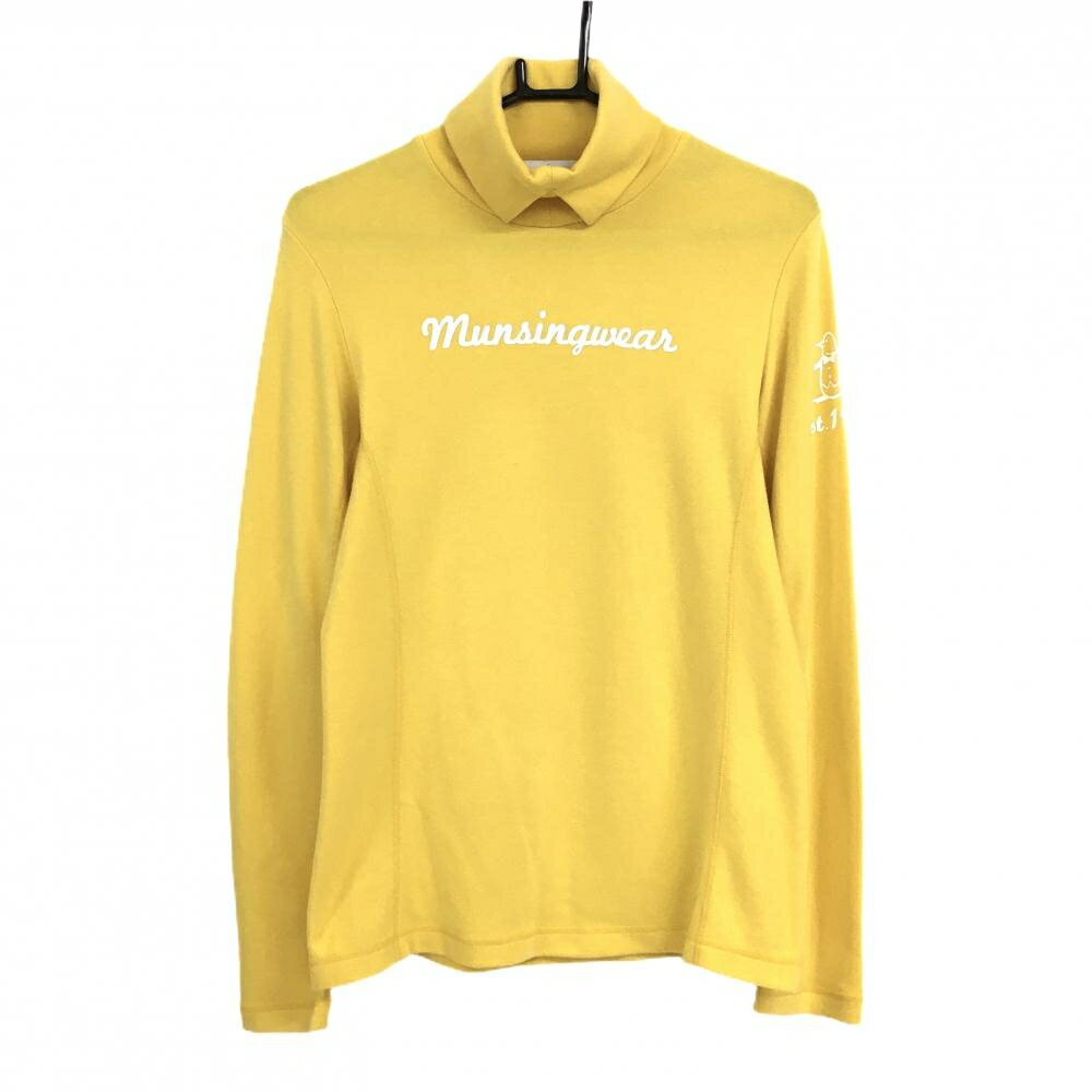 マンシングウェア 長袖ハイネックシャツ イエロー×白 レディース L ゴルフウェア Munsingwear