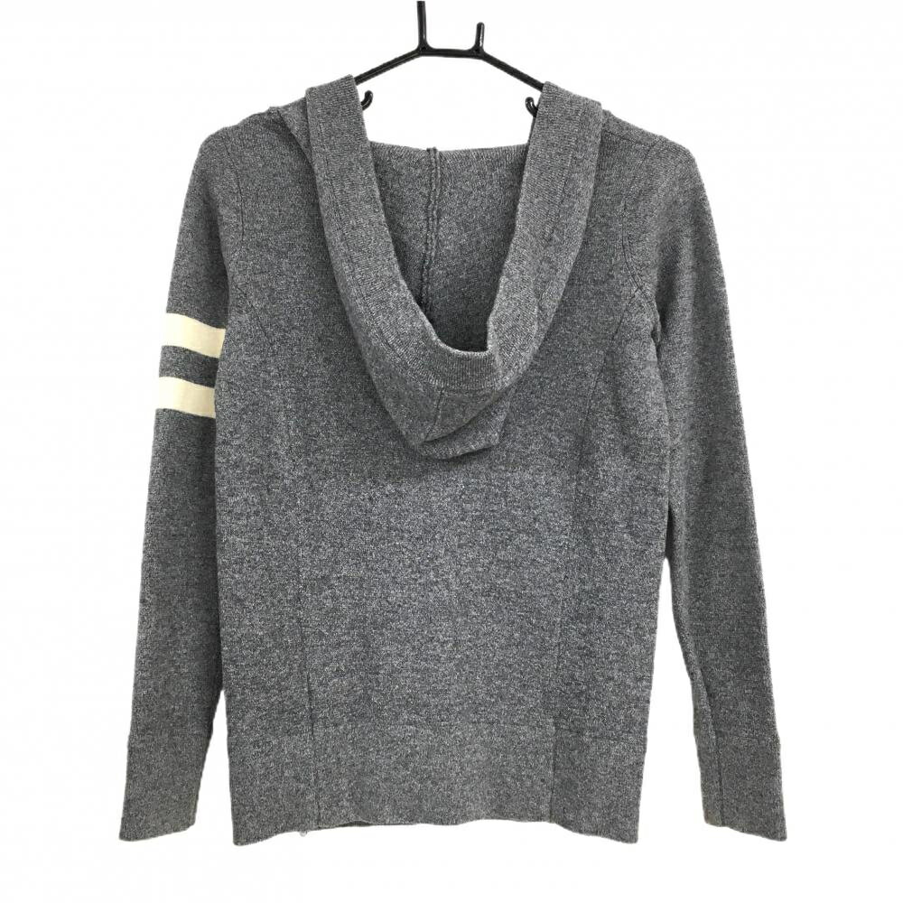 【美品】マークアンドロナ　フード付ニットカーディガン グレー×アイボリー ウール混 レディース S ゴルフウェア MARK＆LONA