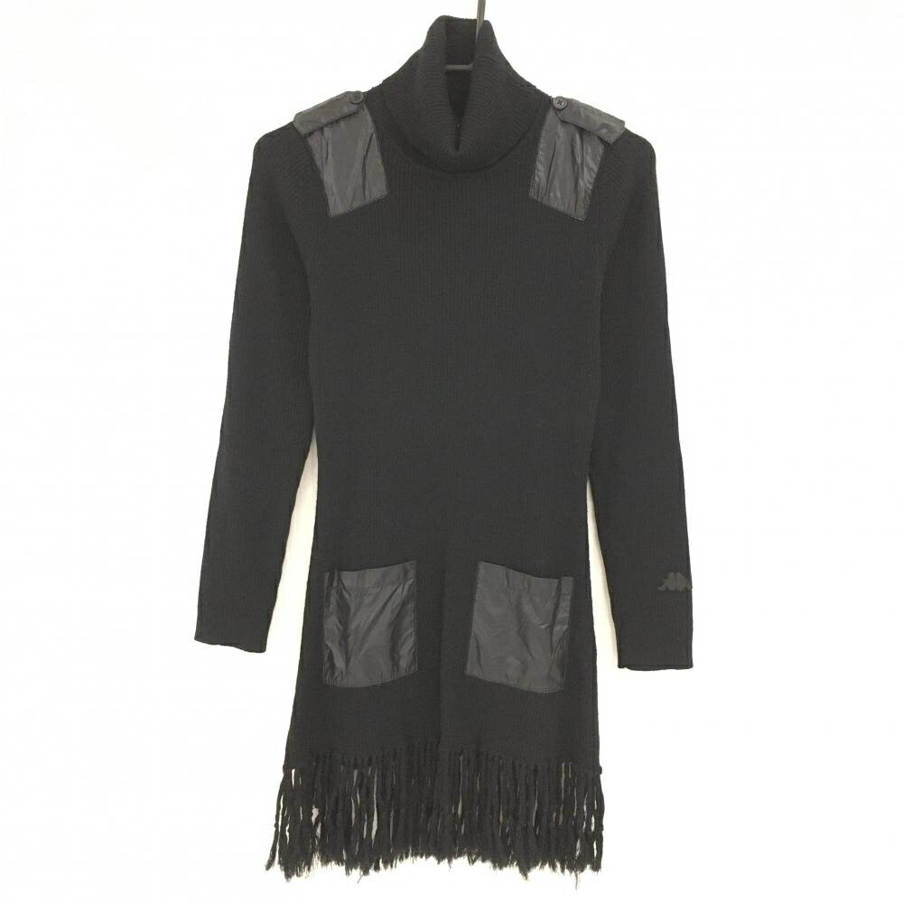 【超美品】カッパ ニットワンピース 黒 タートルネック ウール100％ レディース S ゴルフウェア Kappa