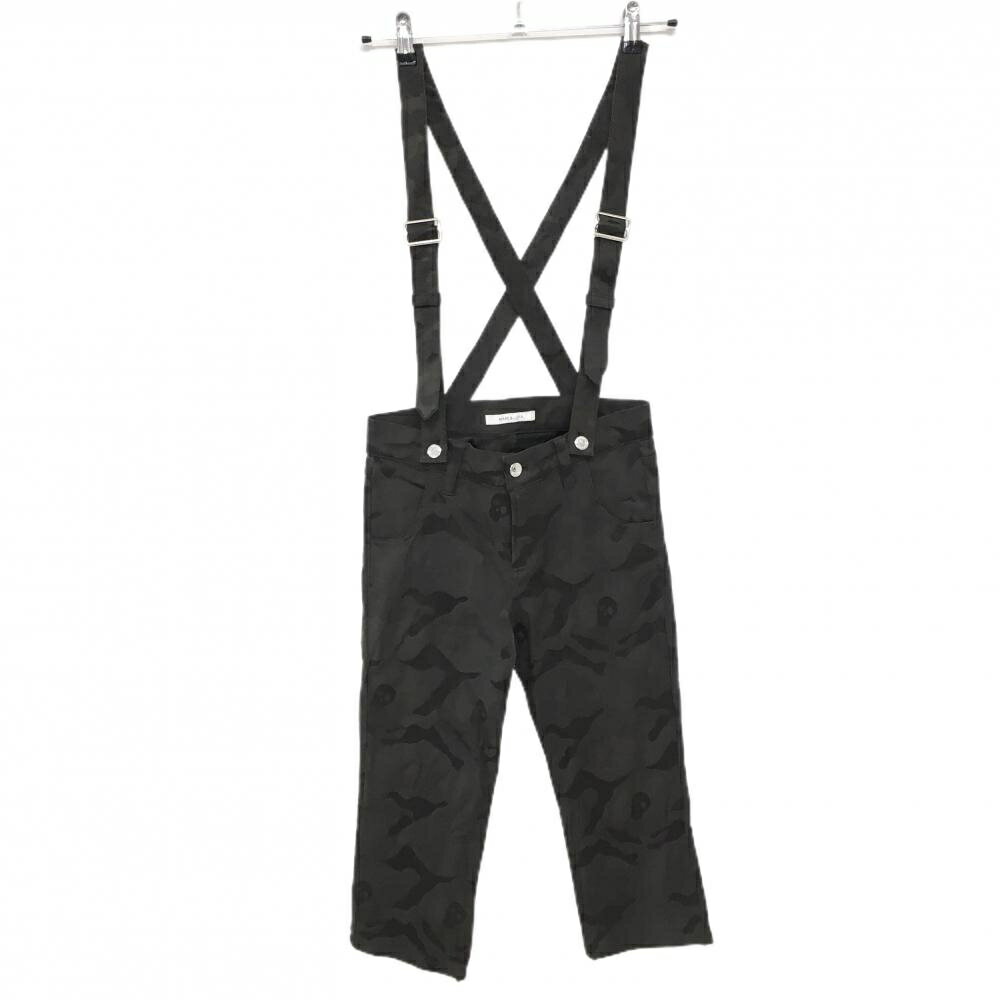 【美品】マークアンドロナ サスペンダー付半端丈パンツ カーキ 迷彩 カモフラ スカル レディース S ゴルフウェア MARK＆LONA