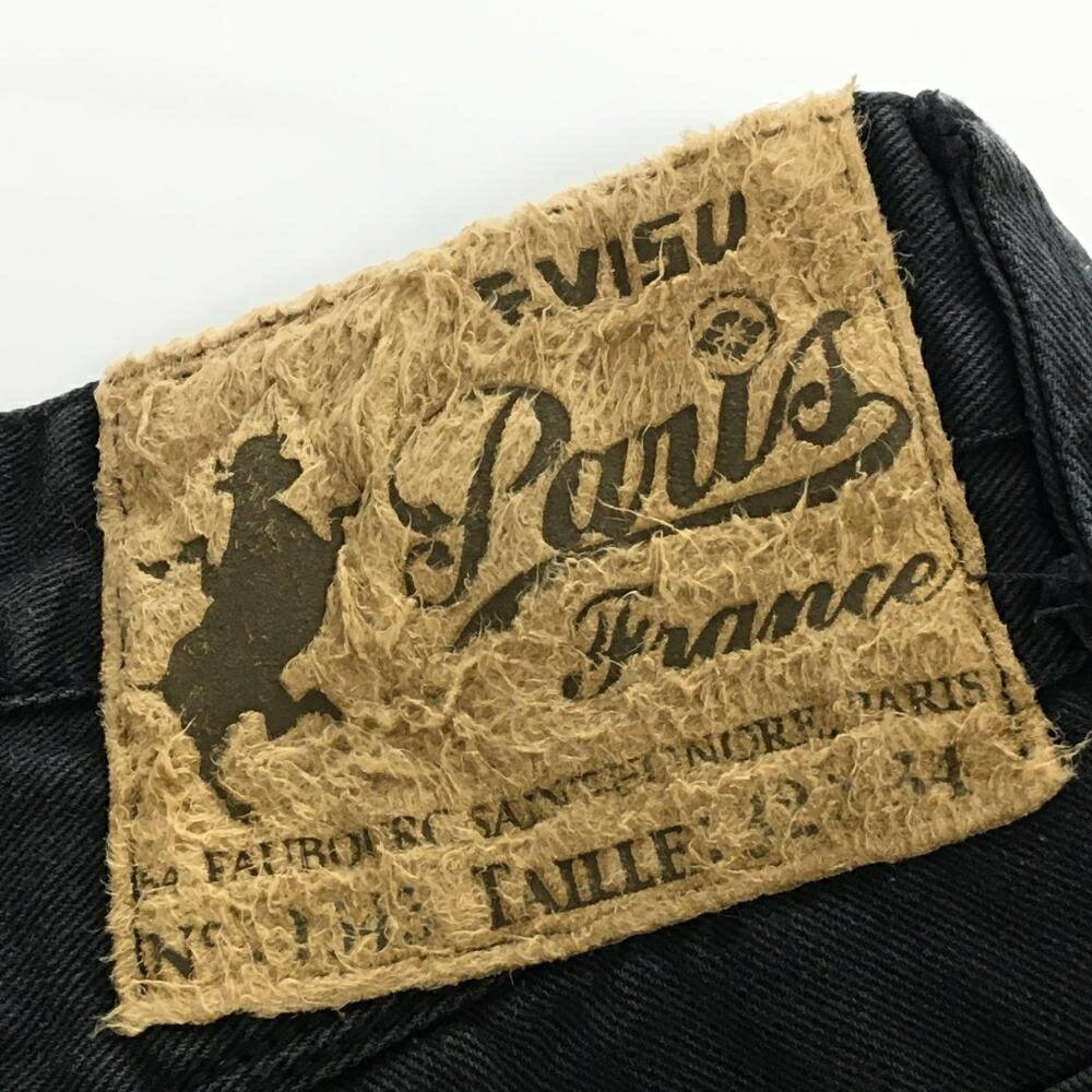 エヴィス パンツ 黒系 コットン100％ ボタンフライ メンズ 32×34 ゴルフウェア EVIS