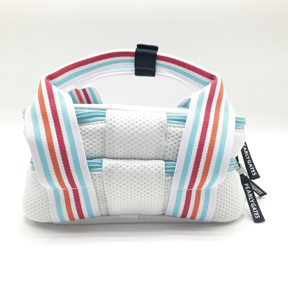 【新品】パーリーゲイツ 保冷カートバッグ 白×ライトブルー 二層式 バニティ型 メッシュ調 ロゴ刺しゅう ゴルフ PEARLY GATES