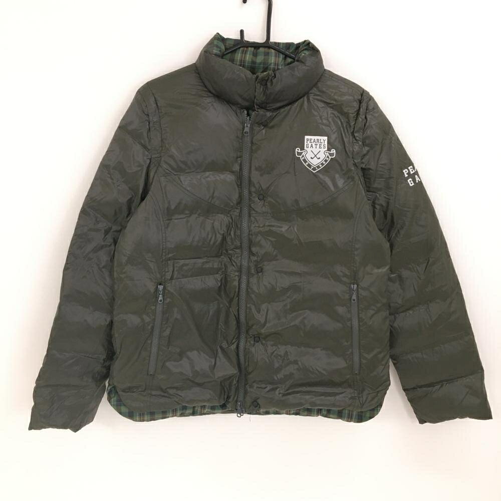 【美品】パーリーゲイツ 2WAYダウンジャケット カーキ リバーシブル 片面チェック メンズ 6(XL) ゴルフウェア PEARLY GATES