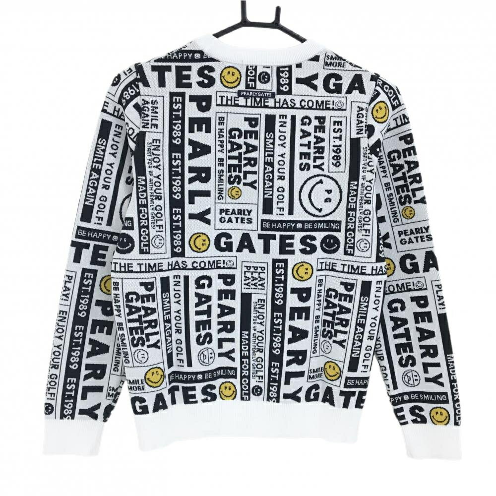 【新品】パーリーゲイツ セーター 白×黒 総柄 ニコちゃん スマイル ニット レディース 0(S) ゴルフウェア PEARLY GATES