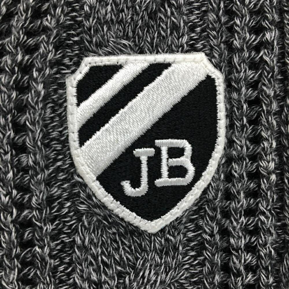 【美品】ジャックバニー ニットベスト 杢グレー×白 ケーブル編み ロゴ刺しゅう Vネック メンズ 4(M) ゴルフウェア Jack Bunny
