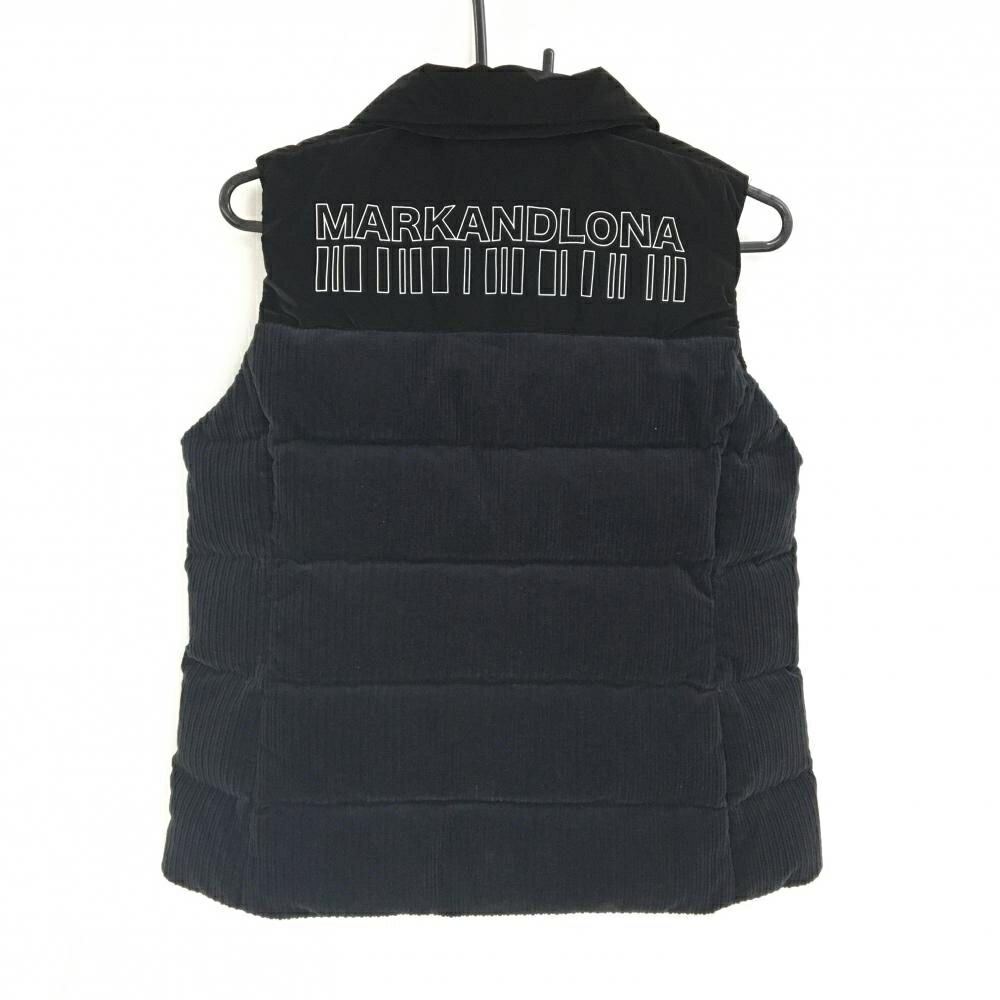 【超美品】マークアンドロナ ダウンベスト 黒 サイド・背面コーデュロイ スナップボタン ロゴ レディース 38(M) ゴルフウェア MARK＆LONA