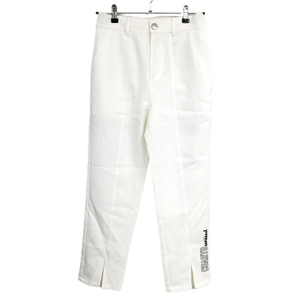 【新品】クアルトユナイテッド パンツ 白 裾ロゴ黒 裏地付 レディース M ゴルフウェア CUARTO UNITED