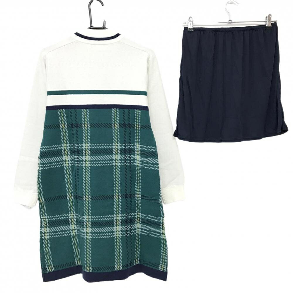 【新品】アドミラル ニットワンピース グリーン×アイボリー 下部チェック ロゴ インナースカート付 レディース LL ゴルフウェア Admiral