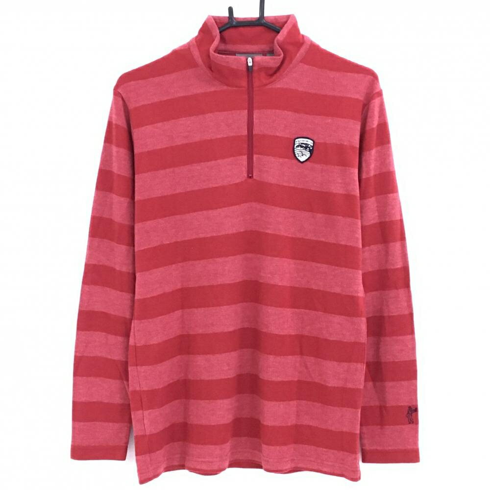 Ashworth - 【超美品】アシュワース 長袖ハイネックシャツ レッド系 ボーダー 微起毛素材 ハーフジップ メンズ L ゴルフウェア ASHWORTH