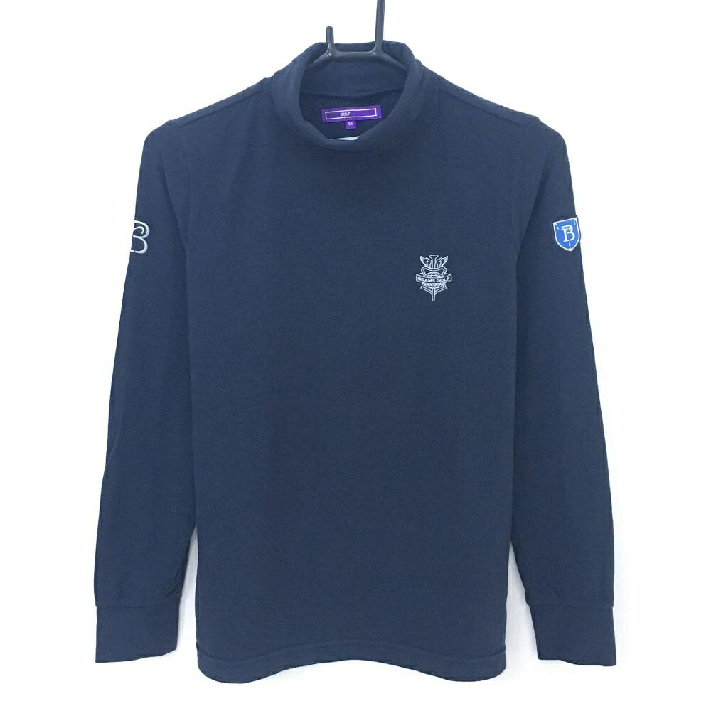 【美品】ビームスゴルフ 長袖ハイネックシャツ ネイビー 表微起毛 ロゴ刺しゅう白 レディース M ゴルフウェア BEAMS GOLF