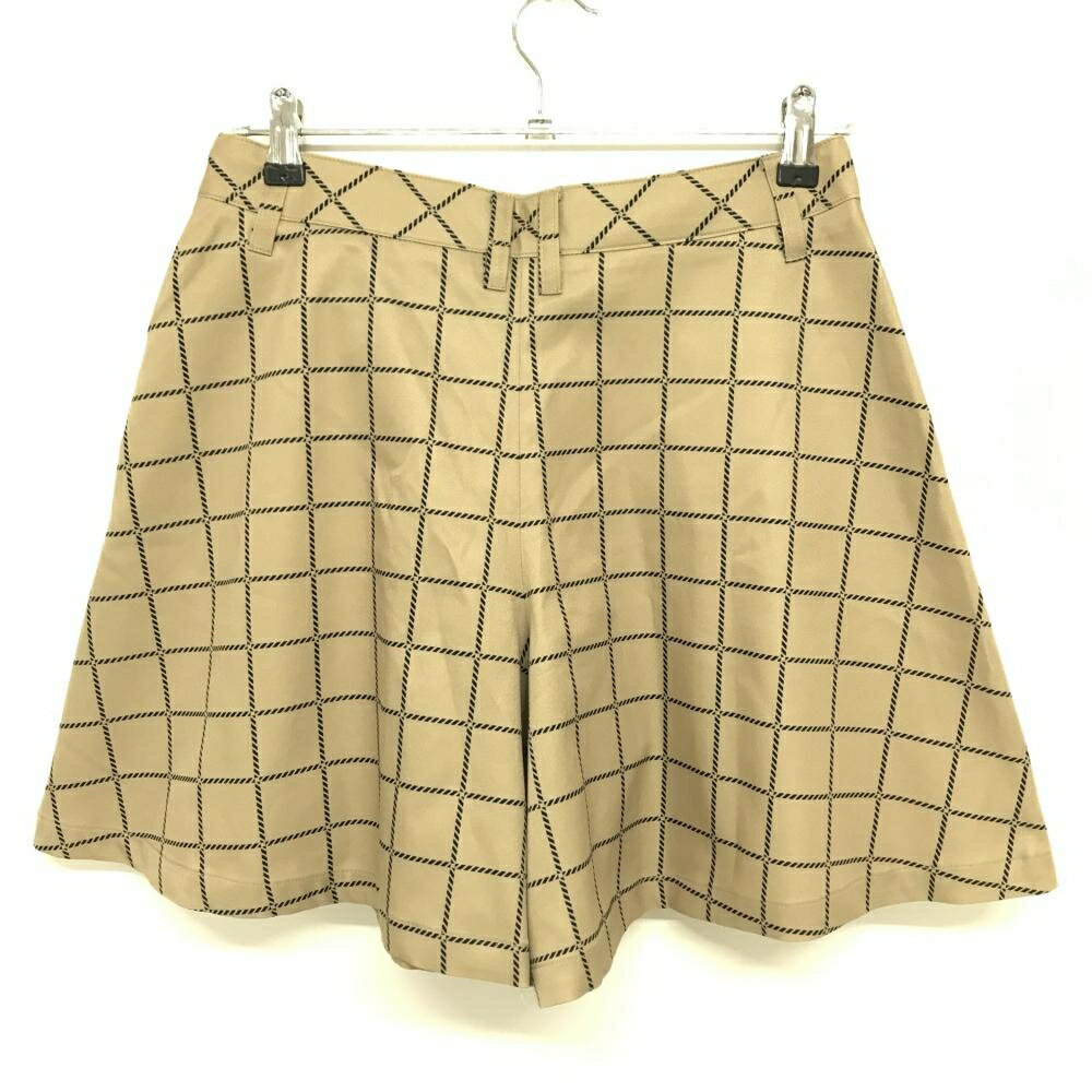 【超美品】プーマ キュロットスカート ベージュ×黒 格子柄 ロゴ刺しゅう レディース XL ゴルフウェア PUMA