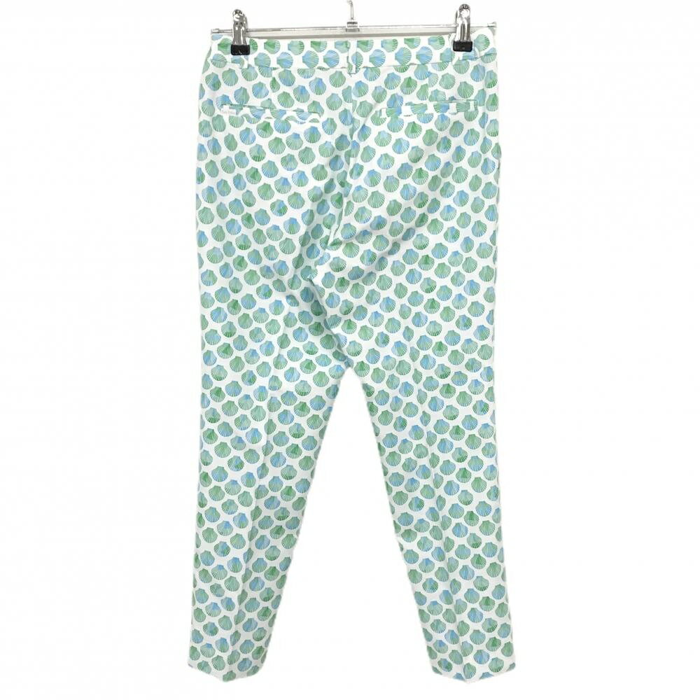 【超美品】フォーリアブリランテ パンツ 白×グリーン系×ブルー系 貝総柄 レディース 1 ゴルフウェア Foglia Brillante