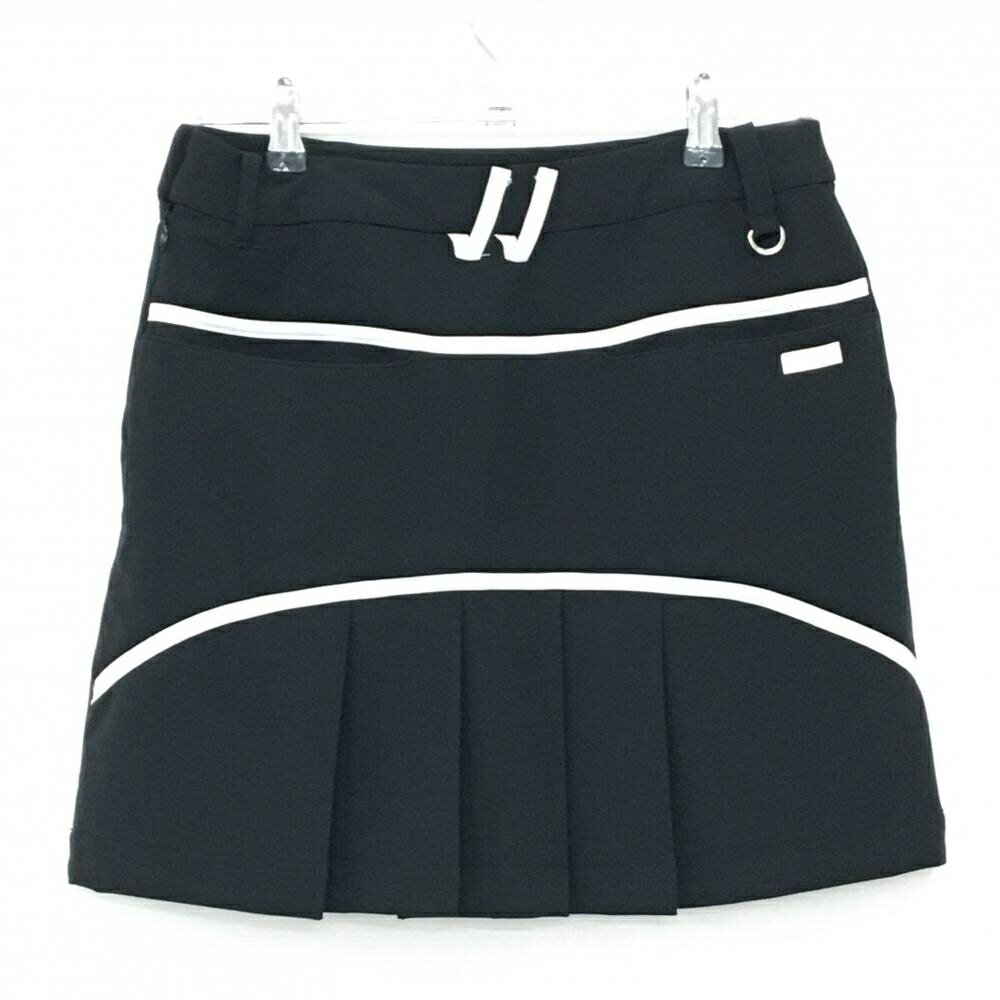 【美品】ブラックアンドホワイト スカート 黒×白 後裾プリーツ ライン レディース M ゴルフウェア Black＆White