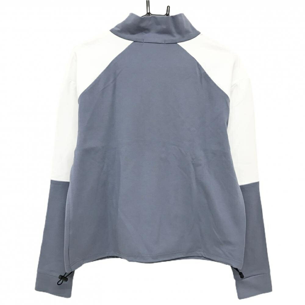【美品】アンドゥーブゴルフ ブルゾン ブルーグレー×白 ハーフジップ 裏微起毛 裾ドローコード レディース M ゴルフウェア UNDOVE golf