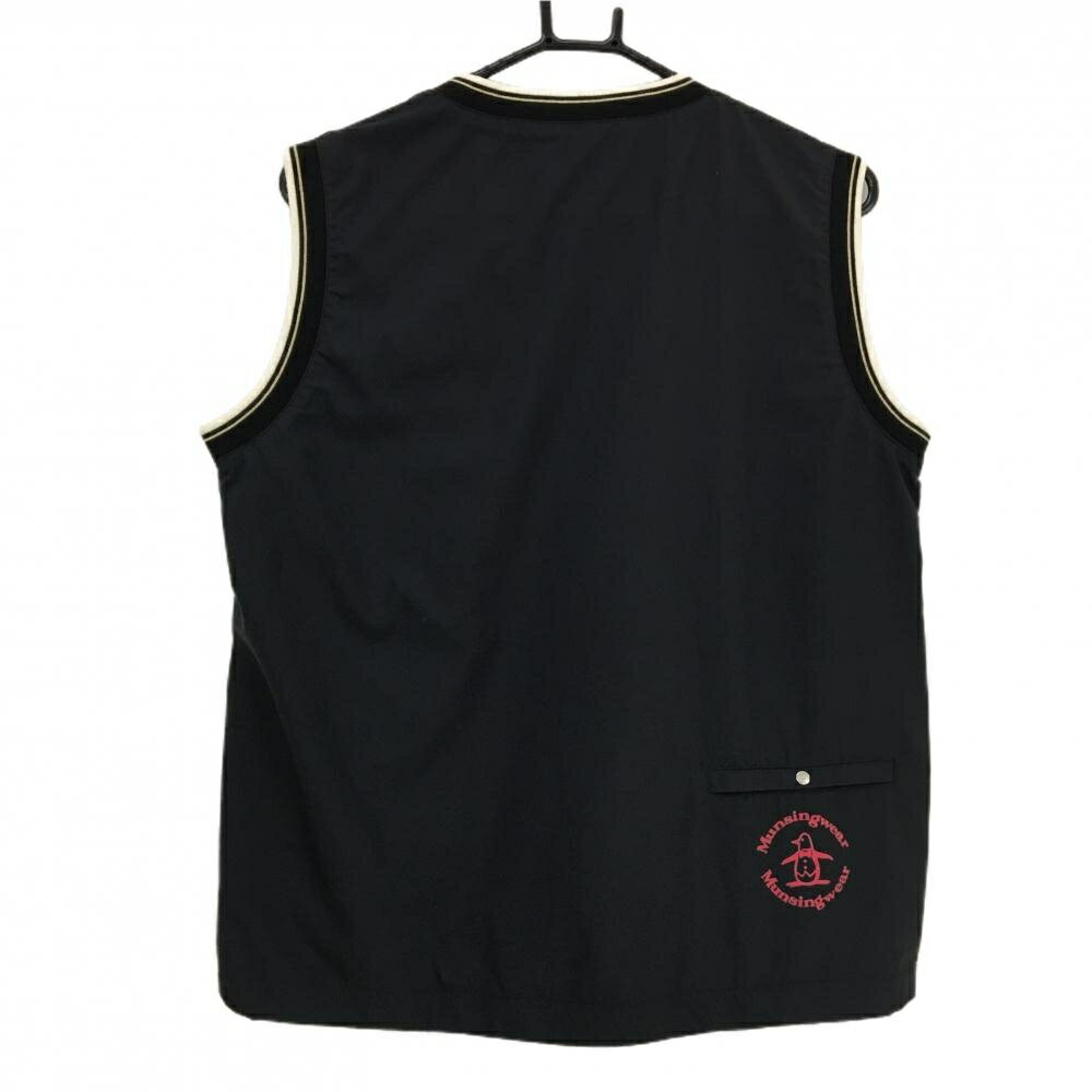 マンシングウェア ベスト 黒×白 ロゴプリント Vネック メッシュ裏地 メンズ L ゴルフウェア Munsingwear