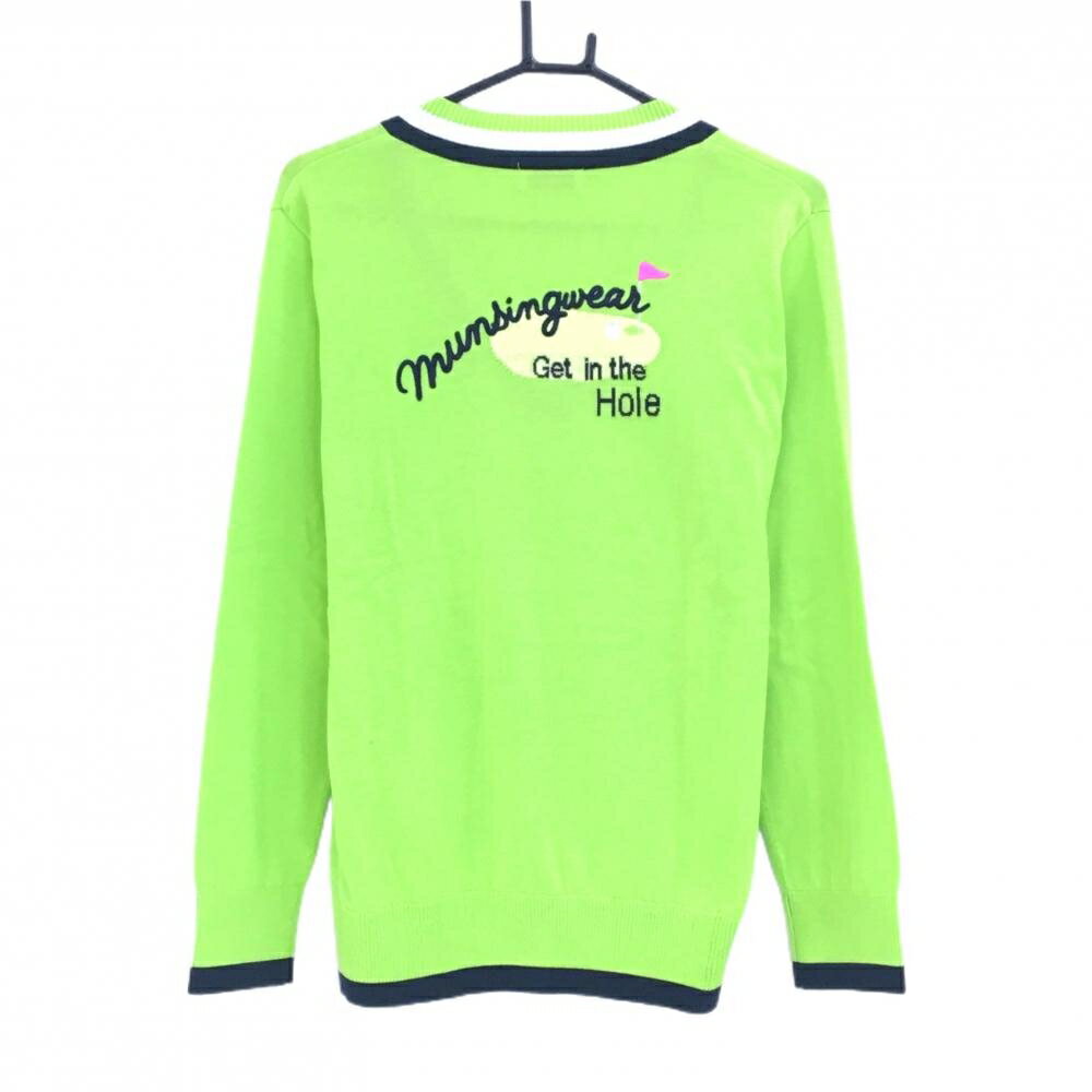 【美品】マンシングウェア セーター ライトグリーン×ネイビー ロゴ刺しゅう メンズ LL ゴルフウェア Munsingwear