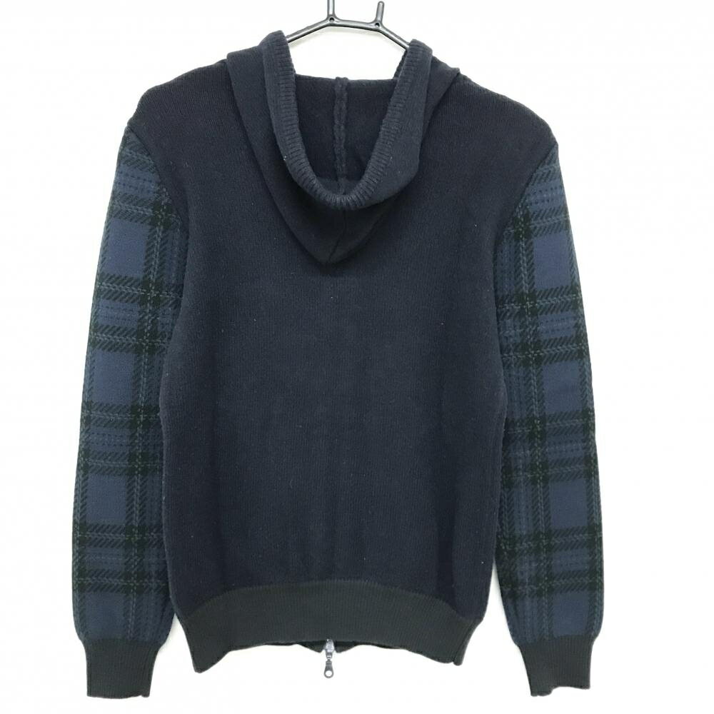 【美品】ビームスゴルフ ジップニットパーカー ネイビー×グリーン 一部チェック ブルゾン ウール混 レディース M ゴルフウェア BEAMS GOLF