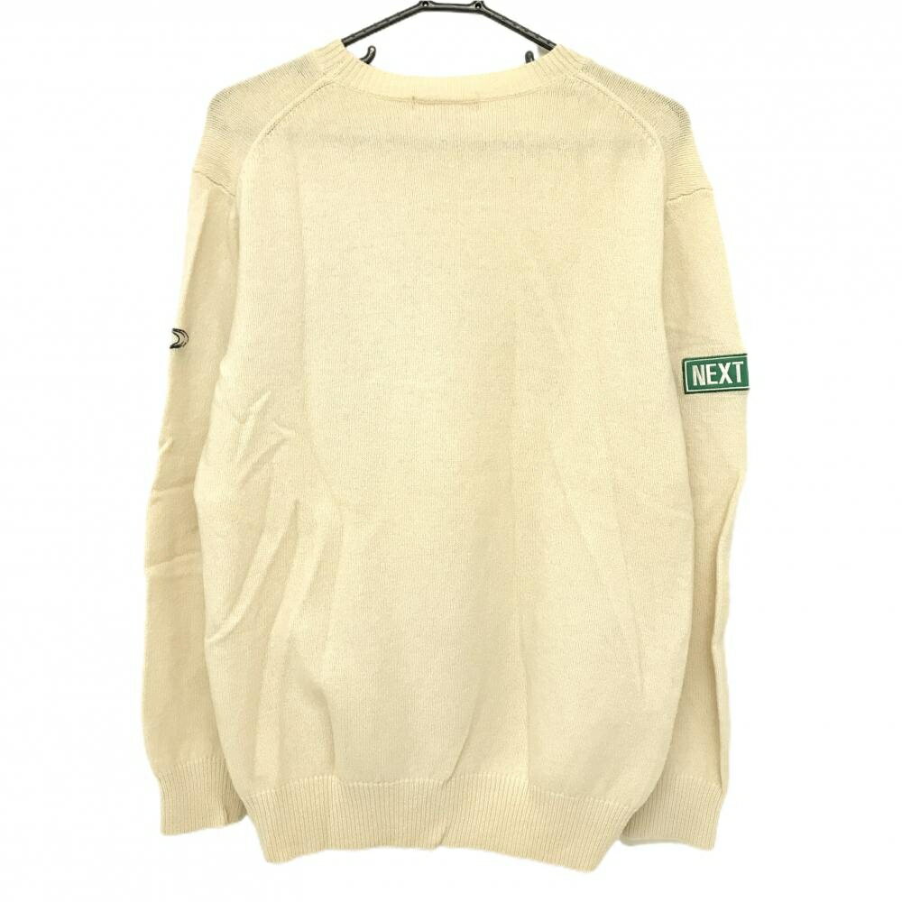 【ポイント10倍！楽天スーパーセール期間限定】【美品】ビームスゴルフ セーター アイボリー×ネイビー フロント英字ワッペン ウール100％ ニット メンズ L ゴルフウェア BEAMS GOLF