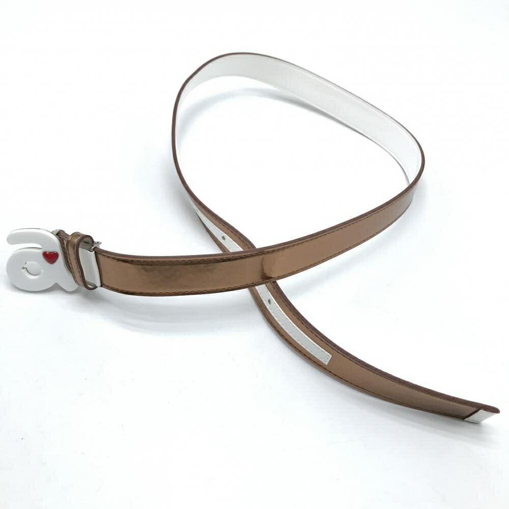 【ポイント10倍！楽天スーパーセール期間限定】【美品】アルチビオ トップ式ベルト ゴールド系×白 バックルロゴ レディース ゴルフウェア archivio