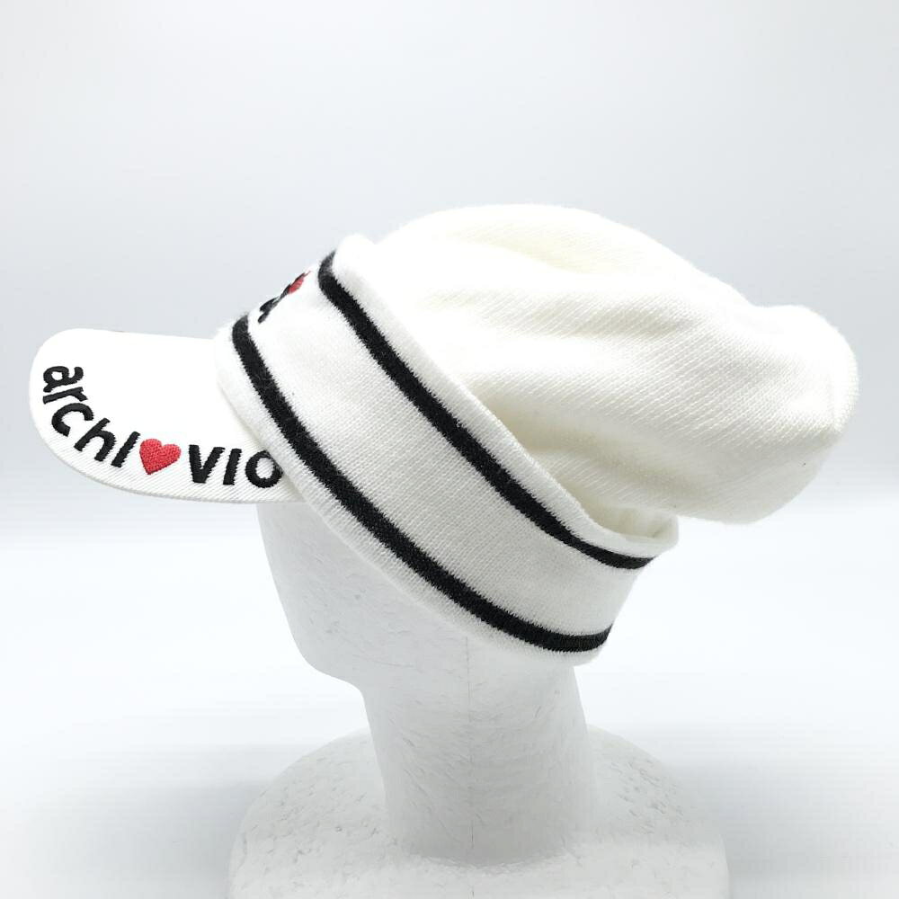 【超美品】アルチビオ つば付ニット帽 白×黒 つばロゴ刺しゅう ゴルフウェア archivio
