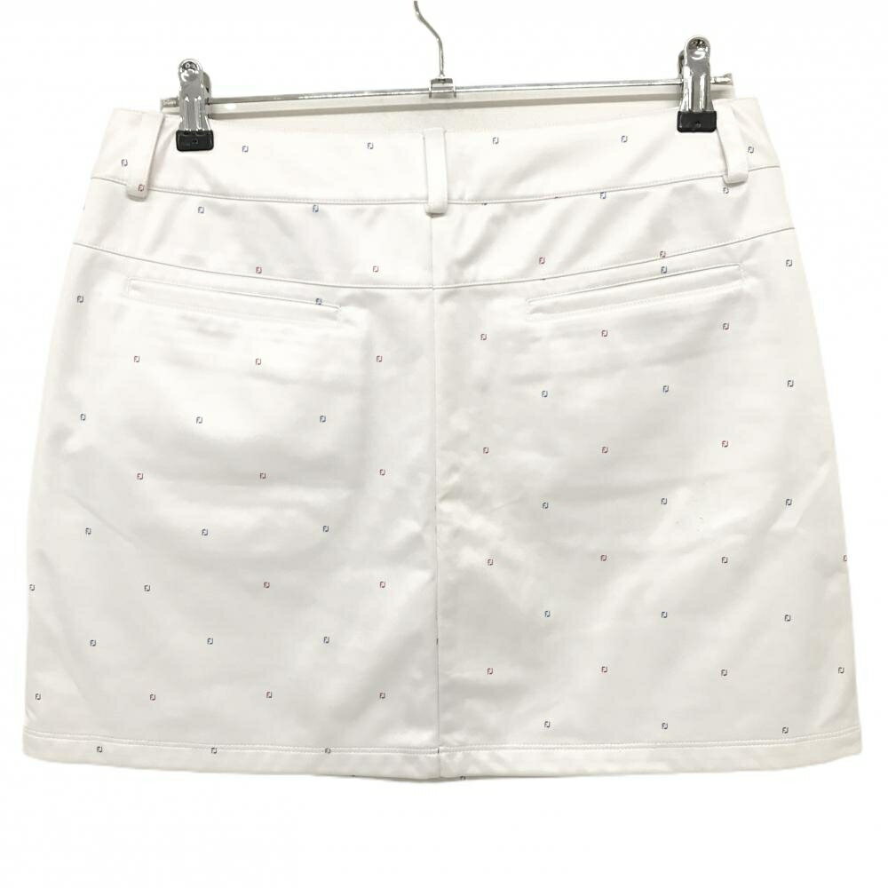 【美品】フットジョイ スカート 白×ブルー ロゴ総柄 裾刺しゅう レディース XL ゴルフウェア FootJoy