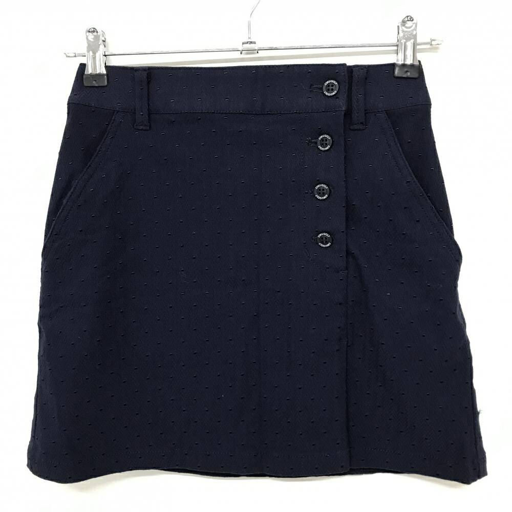 [クーポン対象品]【美品】23区ゴルフ スカート ネイビー ドット柄 へリンボーン織生地 レディース 58(XS) ゴルフウェア 23区