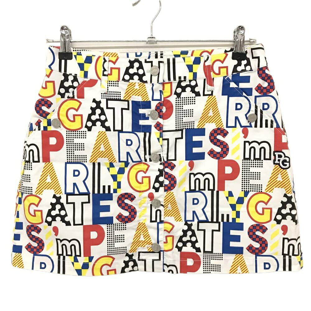 【美品】パーリーゲイツ スカート 白×マルチカラー ロゴ総柄 ストレッチ 30周年 レディース 1(M) ゴルフウェア PEARLY GATES