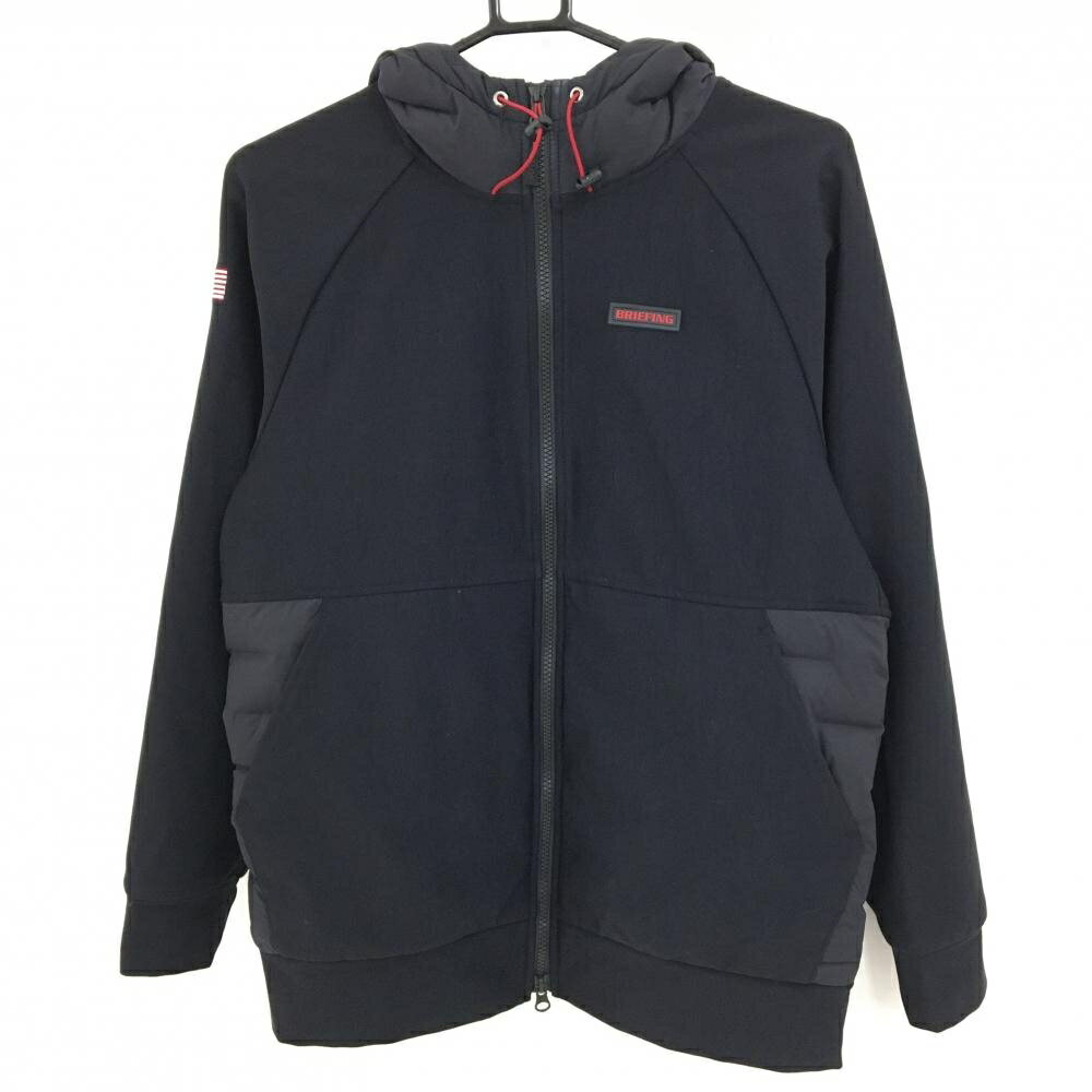 【美品】ブリーフィング 切替ダウンジャケット 黒 裾一部・フードダウン メンズ M ゴルフウェア BRIEFING