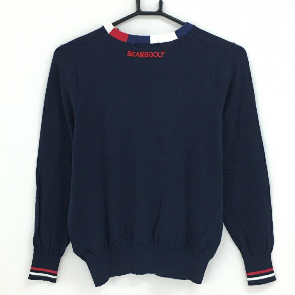 ビームスゴルフ セーター ネイビー×レッド ネック・袖口ライン コットン100％ ニット レディース M ゴルフウェア BEAMS GOLF