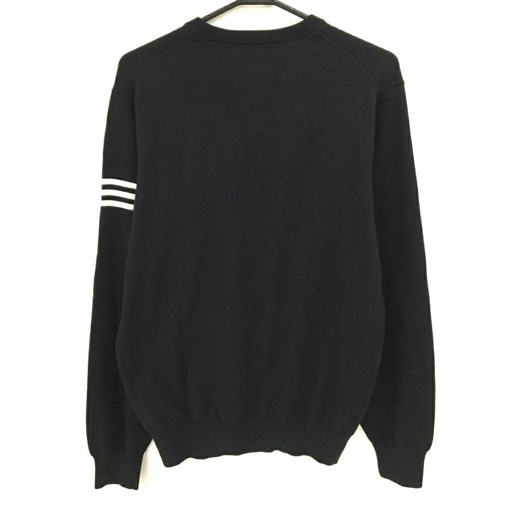 【美品】アディダス セーター 黒×白 Vネック 袖3ライン ニット メンズ L/G ゴルフウェア adidas