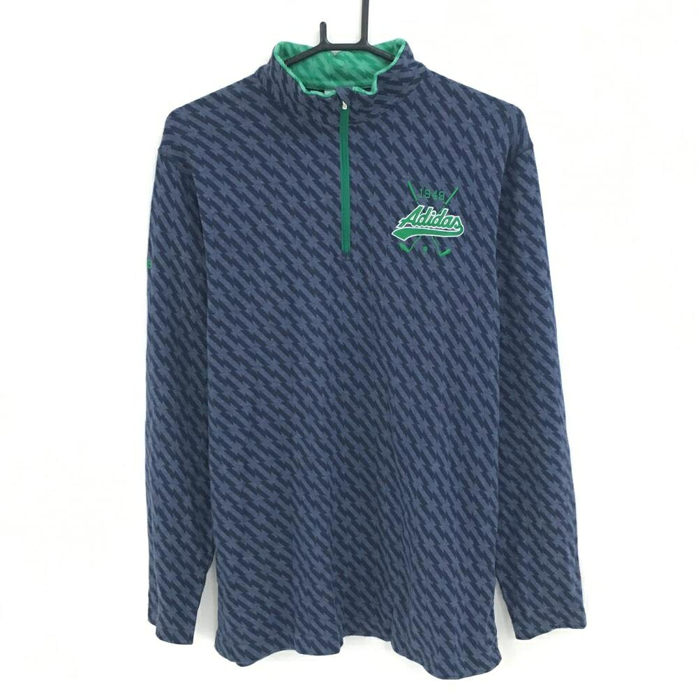 Polo Shirt - 【美品】アディダス 長袖ハイネックシャツ ネイビー 総柄 ハーフジップ 微起毛 メンズ O ゴルフウェア adidas