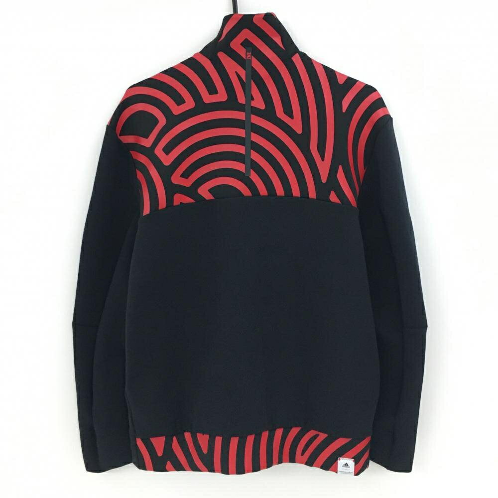 [クーポン対象品]【美品】アディダス ジャケットブルゾン 黒×レッド 肩総柄 メンズ L ゴルフウェア adidas